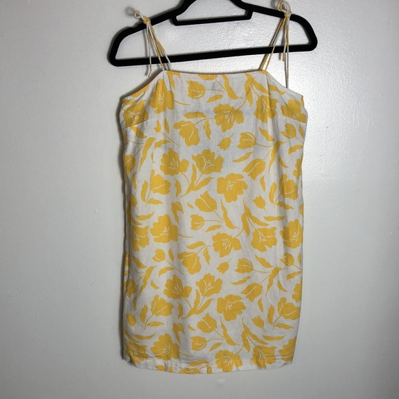 Yellow Floral Linen blend Mini Dress Beach Dress SzS - Picture 1 of 7